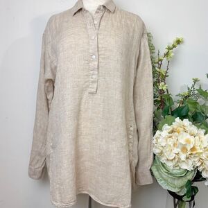 J. McLaughlin | Beige Linen Button Detail Tunic Blouse | Medium